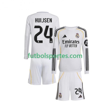 Camiseta Real Madrid Huijsen 24 Niño Primera Equipación 2025/2026 Manga Larga